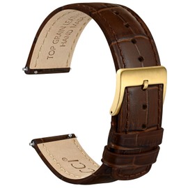 WOCCI 20mm Watch Band, Top Grain Leather, Embossed Alligator Grain, Quick Release, Golden Buckle (Brown)