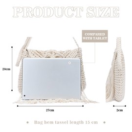 EVEOUT Handgewebte Baumwolle Stroh Umhängetasche Häkeln Quastenbeutel Strand Böhmische Geldbörse für Frauen Mädchen