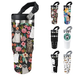 Ztuhjvy Cat Tumbler with Lid And Straw 30oz Stainless Steel Cute Cat Water Bottle Cup Funny Cat Gifts for Women