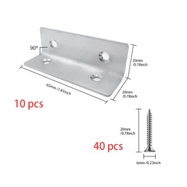 ONEBO 10 Pcs Stainless Steel Corner Brackets, Right Angle Brackets, Supplied with Screws, for Cupboard, Cabinet