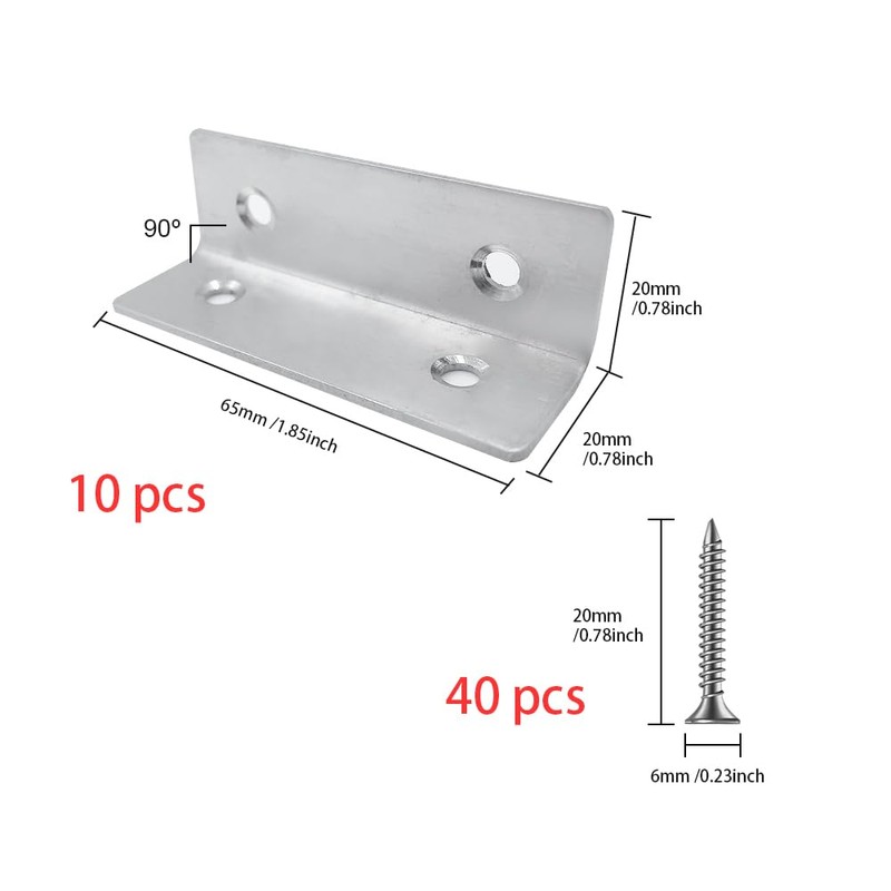 ONEBO 10 Pcs Stainless Steel Corner Brackets, Right Angle Brackets,