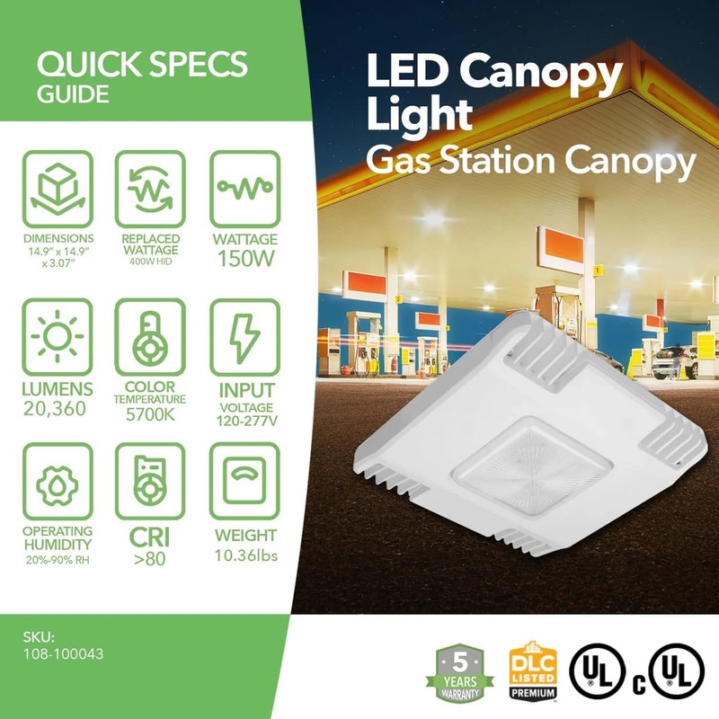 GREENLIGHTDEPOT LED Canopy Light - 150W - Gas Station Canopy