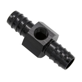 KRD PERFORMANCE 1/2 Barb to 1/2"(12.7mm) Barb with 1/8" NPT Sensor Gauge Port Hose Tube Fitting Fuel Pressure Take Off Adaptor Aluminum Black