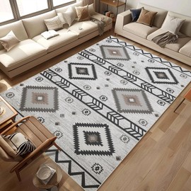 Western Area Rug 4x6 Southwestern Grey Carpet Washable Door Mat Low Pile Aztec Indoor Outdoor Floor Rugs Soft Non Slip Rug for Living Room Bedroom Beside Dinning Office Home Decor 4'x6'