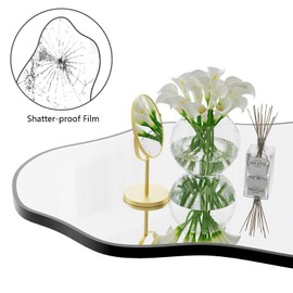 Gumcoly Asymmetrical Wall Mounted Mirror Irregular Wavy Mirror Black Bathroom Wall Mirror Shaped Cloud Vanity Mirror for Living Room Bedroom Entryway 20" x 33"