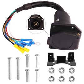 7 Pin Trailer Plug, 7 Way RV Trailer Light Connector Receptacle, 7 Pin Trailer Plug Harness Adapter Quick Converter for RV, Truck, Trailer, 7 Pin Universal Connection Harness, with Mounting Bracket
