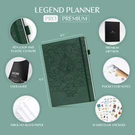 Legend Hourly Planner PRO Premium – Undated Schedule Planner with Time Slots – Weekly, Monthly & Daily Personal Organizer, A4 (Forest Green)