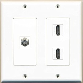 RiteAV - 2 Port HDMI 1 Port Coax Cable TV- F-Type - 2 Gang Wall Plate