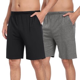 MoFiz Men's Cotton Pajama Shorts Knitting Sleep Pants Pajama Bottoms Pack of 2 Lounge Pant Black/Dark Gray Large