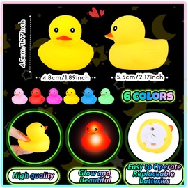 Deekin 12 Pcs LED Light Up Rubber Duck 2'' Mix Color Cute Small Ducks Glow Toy for Duck Birthday Party Baby Shower Supplies Party Favors Decor Creative Gift Classroom Prizes (Cute)