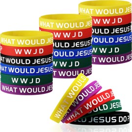 Gejoy 24 Pieces WWJD Bracelets What Would Jesus Do Bracelets Rubber Colorful WWJD Silicone Wristbands for Fundraiser Church Events Party Favors