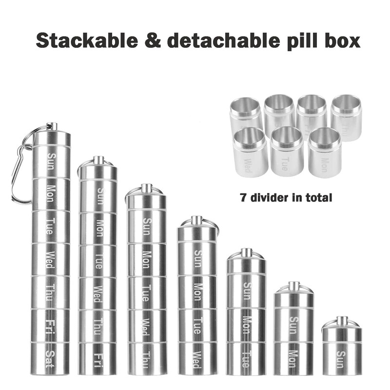 Metal Pill Box,7 Day Stackable Waterproof Travel Pill Box,Aluminum Alloy