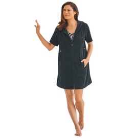 Swim 365 Women's Plus Size Hooded Terry Swim Cover Up - 26/28, Black