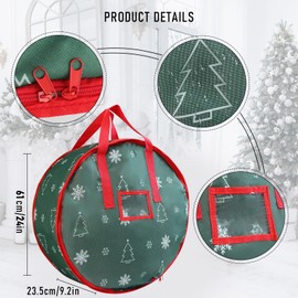 YIYA Christmas Wreath Storage Box 24 Inch Garland Holiday Container Water Repellent Wreath Storage Container With Handles Clear Window for Holiday Xmas(Green）