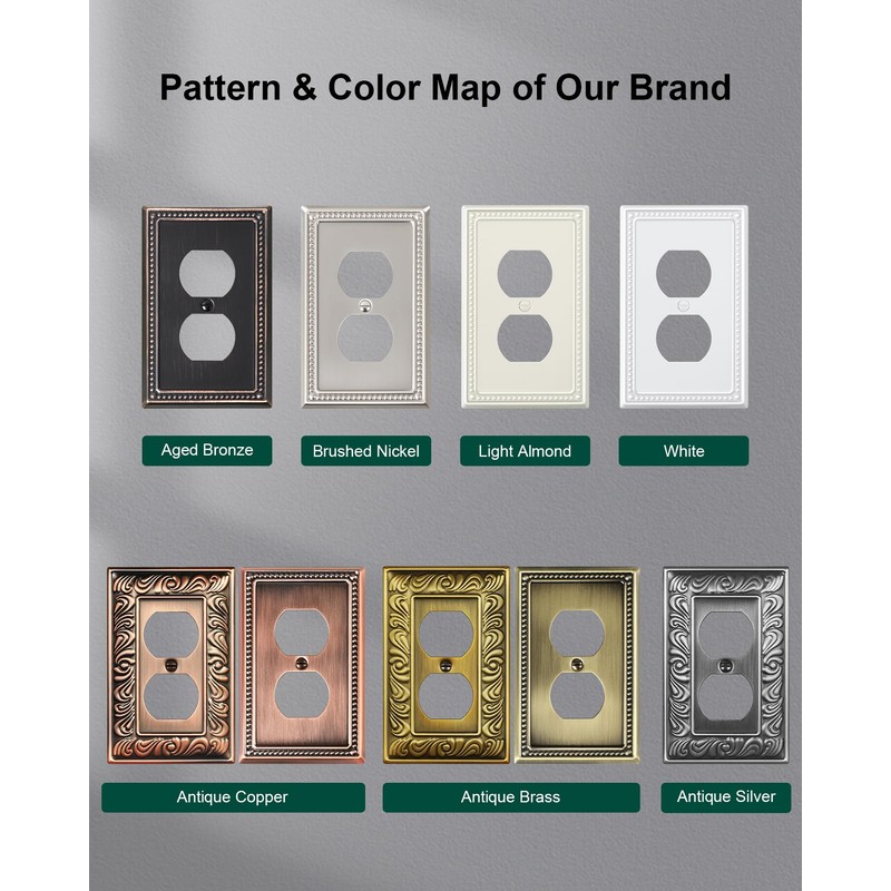 TREEWELL 6-Pack Duplex Outlet Cover Plate, Metal Wall Plates for