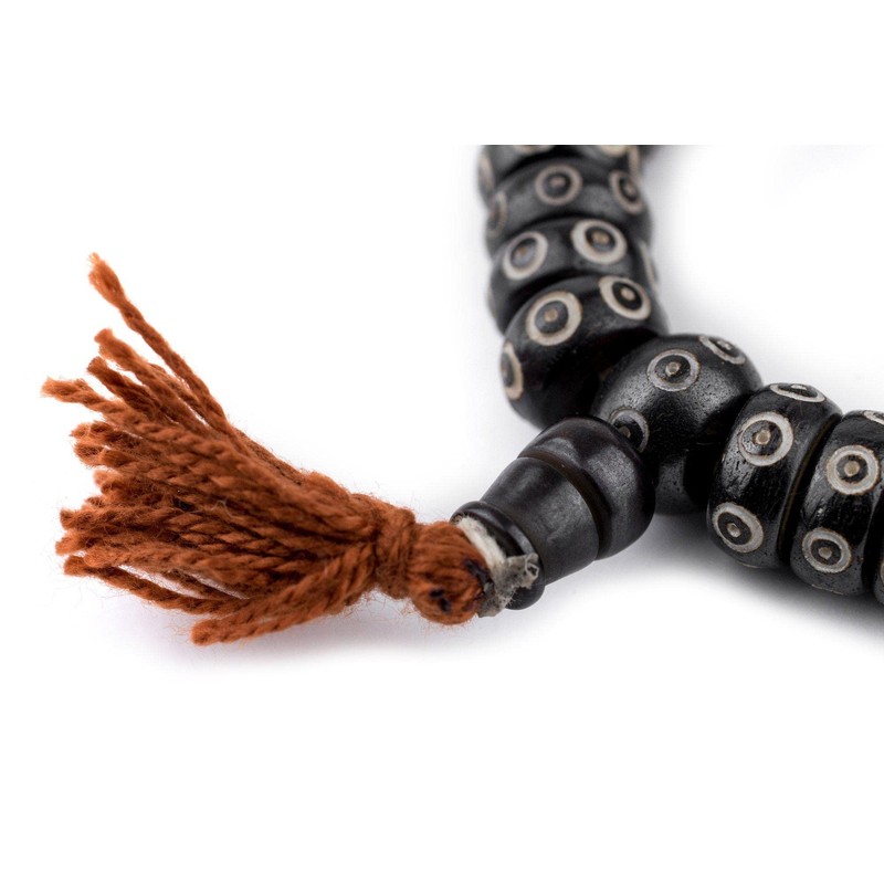 TheBeadChest Black Carved Eye Disk Bone Mala Beads (12mm)