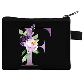 FAVORTALK Small Coin Purse with Zip Mini Coin Purses Boy Girl Floral Coin Bags Soft Velvet Coin Wallets with Zipper Initial Change Pocket for Women Black Mini Purses - 43408
