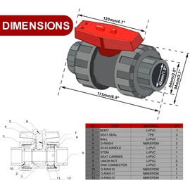 TTFLEX 1-1/2" Inch (DN40) True Union Ball Valve, ASTM NBR O-ring, Slip Socket Ball Valve with Full Port for Water System