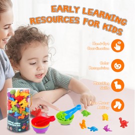 Sydzkjyxgs 56 Pcs Colour Sorting Toys for Toddlers Montessori Dinosaur Counting Toys with Matching Sorting Cups Montessori Color Matching Educational Learning Toys for 3+ Years Old