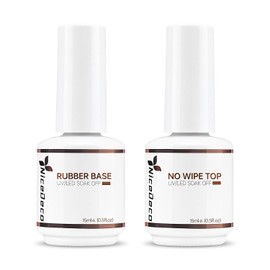 Nicedeco Hema Free Clear Rubber Base Gel Polish and No Wipe Gel Top Coat Cruelty Free Vegan Glossy Shinny Nail Art