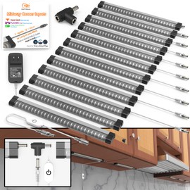 EBD LED Under Cabinet Lights Hardwired Built-in Adjustable Cable 12 Pcs Midway Input Under Counter Lights for Kitchen Sink Light 6500K 5400 Lm Super Bright for Closet Shelves Shelf Locker & Bookcase