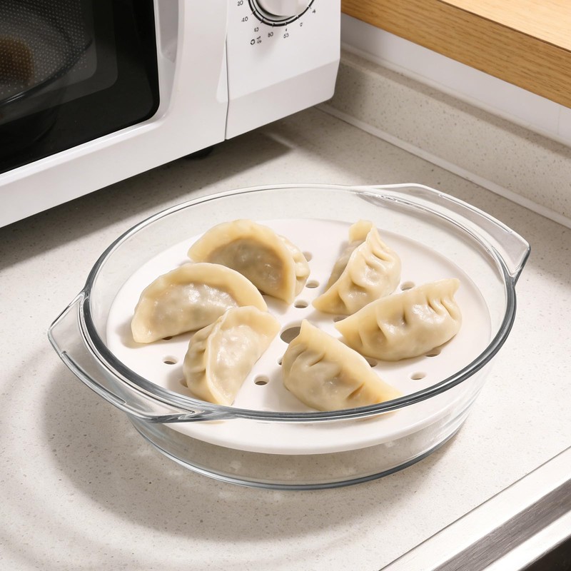 UPKOCH Microwave Steamer with Lid And Ceramic Steaming Tray, 2000ml