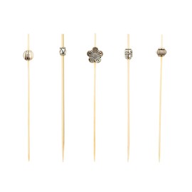 Restaurantware 4 Inch Decorative Cocktail Skewers 1000 Metal Bead Appetizer Picks - Disposable Sustainable Silver Bamboo Wooden Cocktail Picks For Garnishes Or Foods