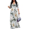 Women's Casual Floral Maxi Dresses V Neck 3/4 Sleeve Tie