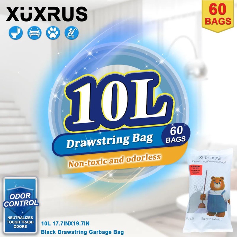XUXRUS 2.6 Gallon Small Black Bathroom Trash Bags, 60 Count