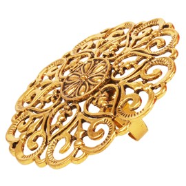 Touchstone NEW Indian Bollywood Royal Rajwada Beautiful Hand Cut Work Turkish Touch Tribal Boho Round Shape Wedding Adjustable Designer Jewelry Cocktail Finger Ring In Antique Gold Tone For Women.