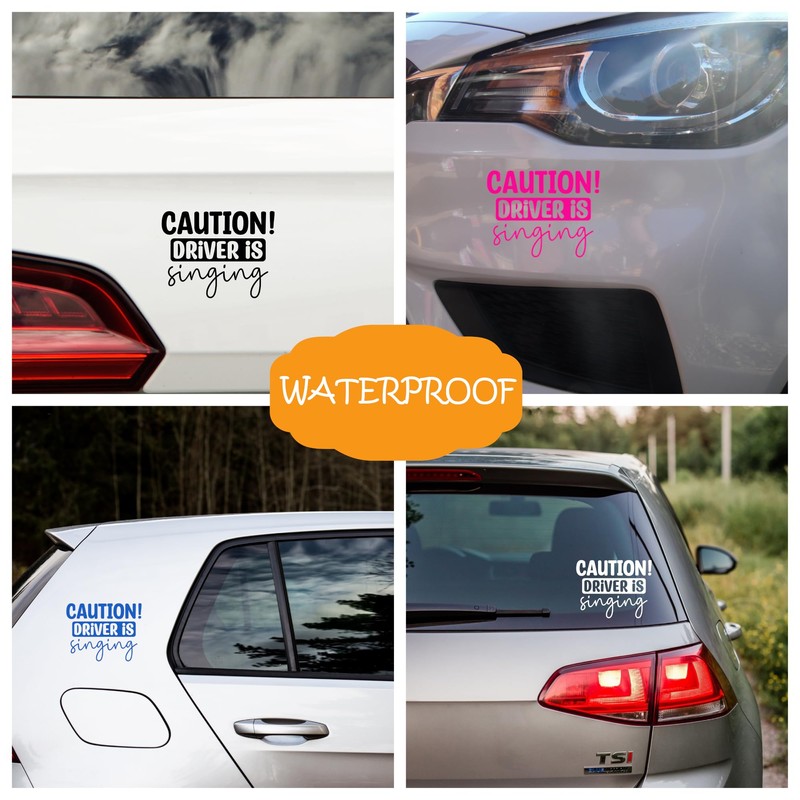 Hatcherabilia Caution Driver is Singing Funny Car Stickers - Van