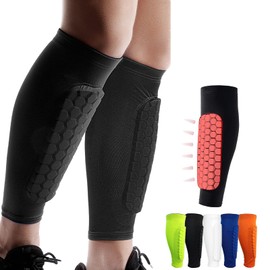 Soccer Shin Pads Shin Guards, Calf Compression Sleeve with Honeycomb Pads for Kids Youth Adult, Football Shin Guards with Superior Impact Absorption, Lightweight Breathable (Black, S)