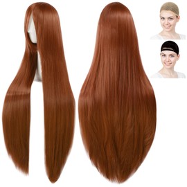 CaseEden 6155 Premium Smooth Long Straight Cosplay Wig, 39.4 inches (100 cm), Brown, Brown