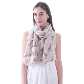 Lina & Lily Giraffe Animal Print Women's Scarf Oversized (Beige with Purple)(Size: One Size)