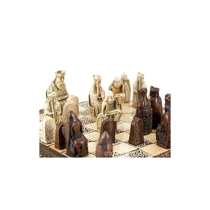 Isle of Lewis Compact Ceramic Celtic Chess Set 9 Inches