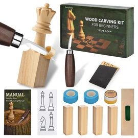 EasyTime Wood Carving Beginners Kit: Whittling Hobby Project with Basswood Blocks Instruction Chess Sticker for Teens & Kids - DIY Craft Tool Set for Family Activity