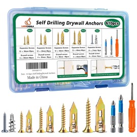 610PCS Self Drilling Drywall Anchors with Screws Kit,5-Sizes Metal Expansion Bolt for Dry Wall,305 PCS Sheetrock Anchors and 305 PCS Screws-No Drill Needed