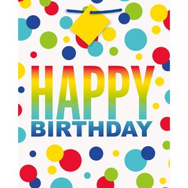 Rainbow Spots Birthday Large Gift Bag (26cm x 30cm) - Perfect for Celebrations & Parties - 1 Pc