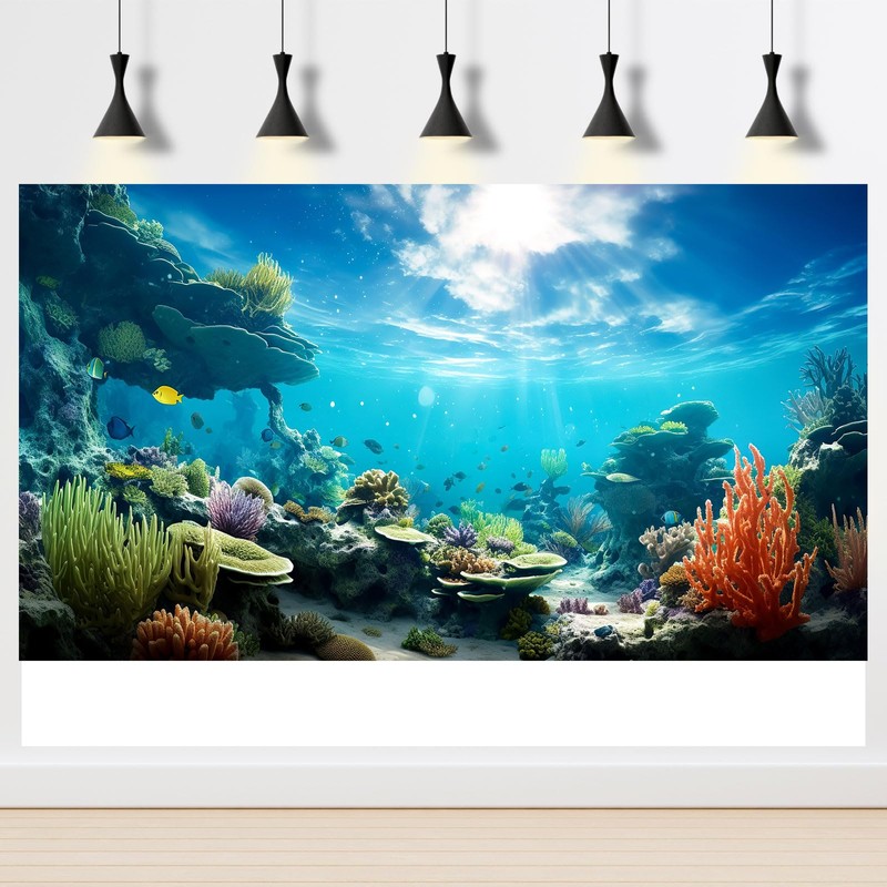 Ocean Floor Fish Tank Background Underwater Coral Reef Stone Aquarium