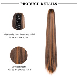 Cybelleza Ponytail Extensions Braid Ponytail Hairpiece Straight Long 55 cm Claw Clip in Hair Extension Synthetic Hair Extension Braid Extension for Women, Dark Brown/Light Brown