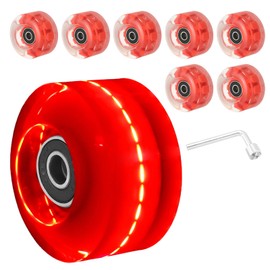 PATIKIL Roller Skate Wheels Set,8 Pack 58mm 82A Light Up Skateboard Cruiser Wheels Set with Bearings Trucks Tool Kit for Outdoor Double Row Skating, Red