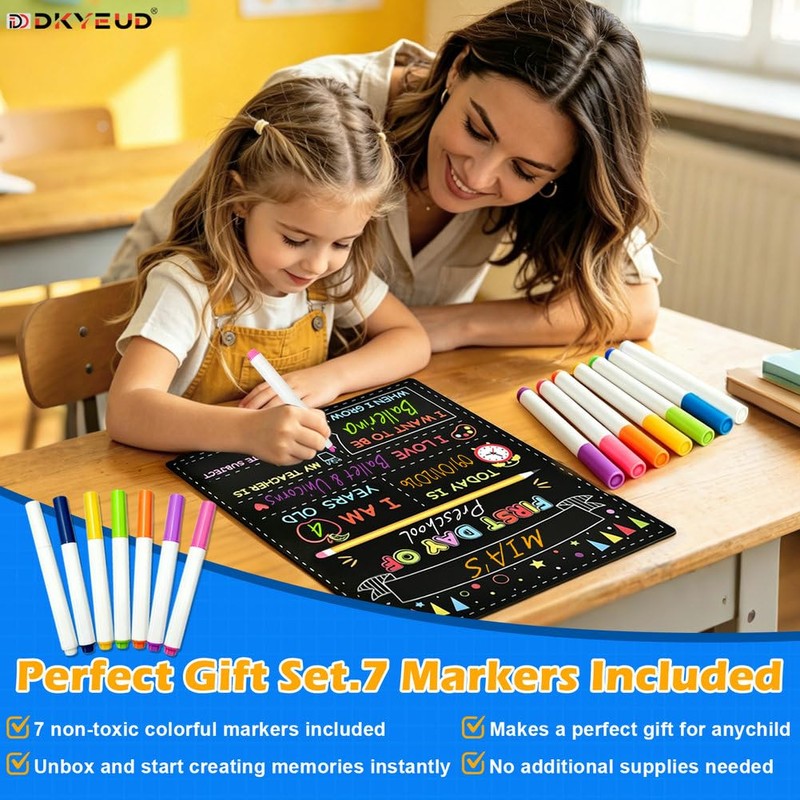 Double-Sided First Day of School Chalkboard Board, 12×10 Inch