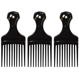 Comfort Axis Plastic Mini Comb and Lift Hair Pick, 3 Pack, Black
