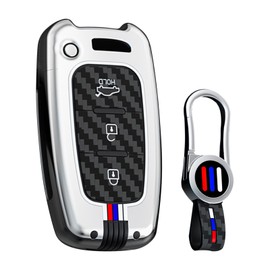 ontto 3-Button Key Fob Cover Fit for Kia Soul Sportage Sorento Rio Optima Forte 2011-2016,with Keychain,Key Protector Fit for Hyundai Veloster Azera Elantra Equus Genesis Sonata,Silver