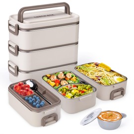Bento Box Adult Lunch Box, Stackable 3 Layer 304 Stainless Steel Lunch box for Adults Kids Office, 3L Large Capacity Portable Lunch Box Containers with Soup Bowl Spoon and Fork