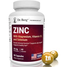 Dr. Berg Zinc 30mg Enhanced with Magnesium, Vitamin D3, Selenium, & Copper - Zinc Supplements for Men & Women - Chelated Zinc for Immune, Skin, Hair, & Nails Support* - 60 Capsules