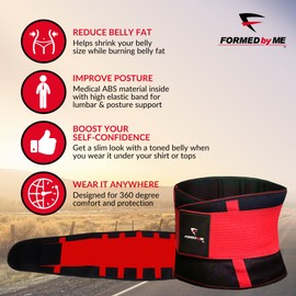 Formed By Me Sweat & Slim Waist Trimmer with Back Support - Enhance Workout Results with Sweat Belt and Improve Posture - Waist Trainer for both Women and Men- (Red XL)
