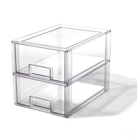 BINO | Stackable Storage Drawers, Large - 2 Pack, Clear | THE CRATE COLLECTION | Storage Bins With Drawers | Bathroom Organizers | Under Sink Organizer | Vanity Cabinet Home Organization