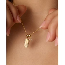 PAVOI Rhodium Plated Mantra Charms Necklace for Women - Cubic Zirconia Dog Tag Pendant Charm - Inspirational Jewelry Necklaces - Blessed, White Gold, Cubic Zirconia