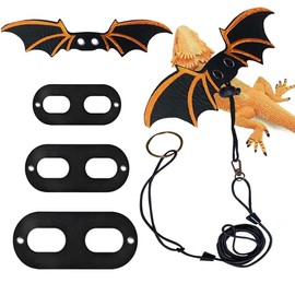 Lizards Leash Bearded Dragon Adjustable Small Reptile Animals Harness 3 Size Soft Leather Harness Lizards Leash with Wing for Small Medium and Large Reptile Animals (Black)